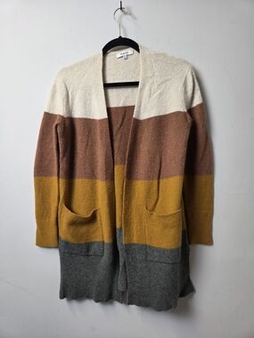 Madewell Colorblock Open-Front Cardigan in Cream, Brown, Mustard, Gray